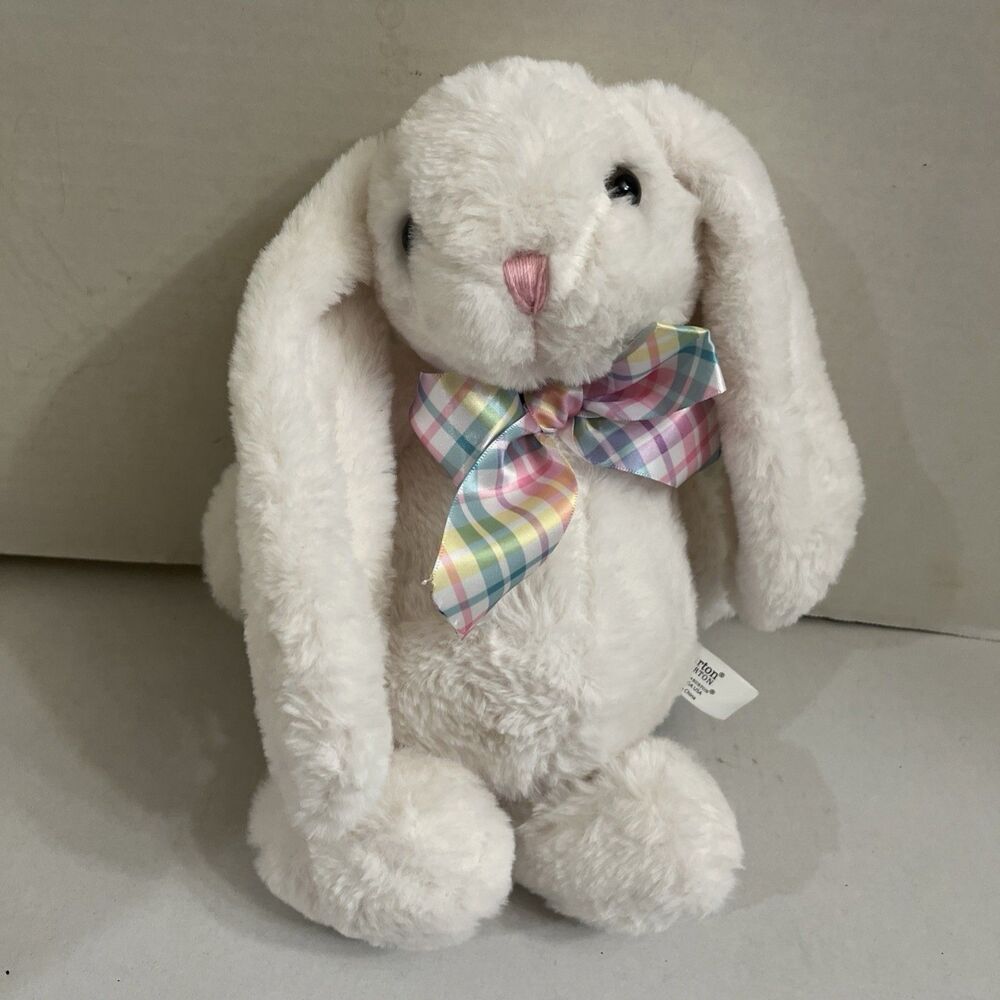 Burton + Burton White Bunny Rabbit Plush Pastel Plaid Now Stuffed Animal 13”